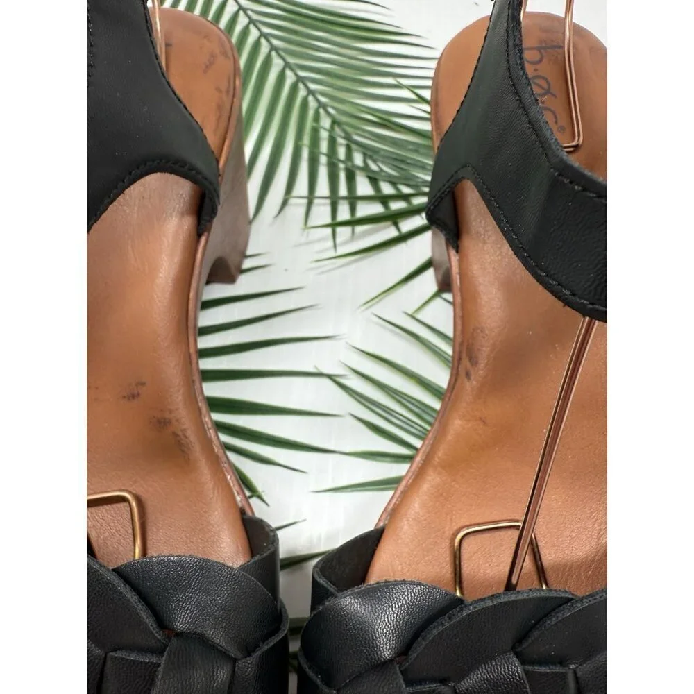B.O.C Sandals Women's Black Gigi Faux Leather Braided Strappy Block Heel Sz 10M